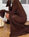 Brown Ruffle Hem Maxi Cardigan