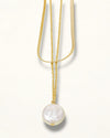 Pearl Coin Pendant Layered Chain Necklace