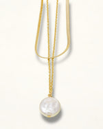 Pearl Coin Pendant Layered Chain Necklace