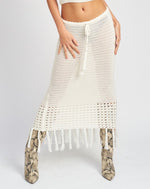 Off White Crochet Fringe Skirt