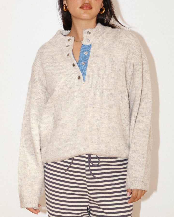 Two Tone Snap Collar Sweater