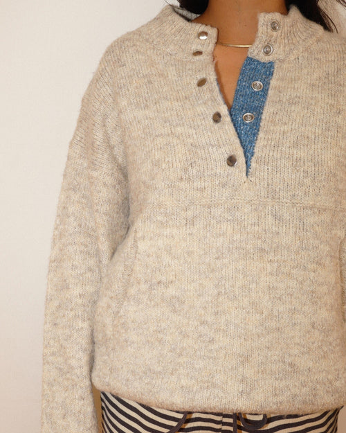 Two Tone Snap Collar Sweater