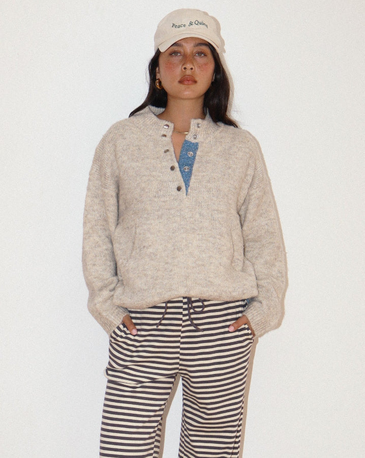 Two Tone Snap Collar Sweater