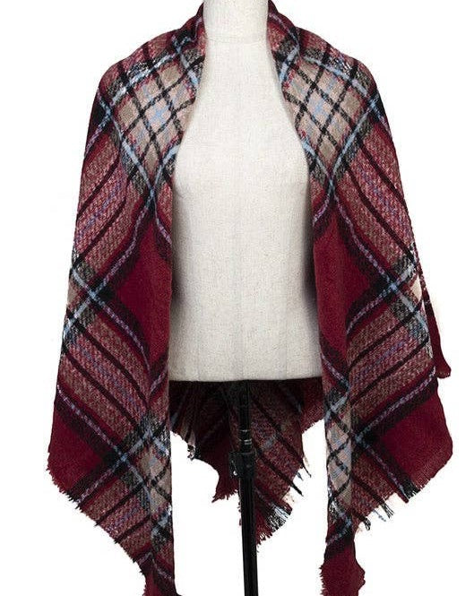 Plaid Burgundy Wrap Scarf
