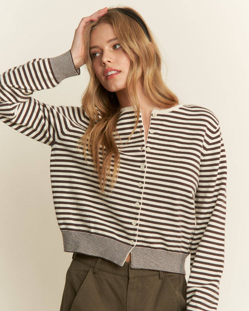 Brown Knit Striped Cardigan