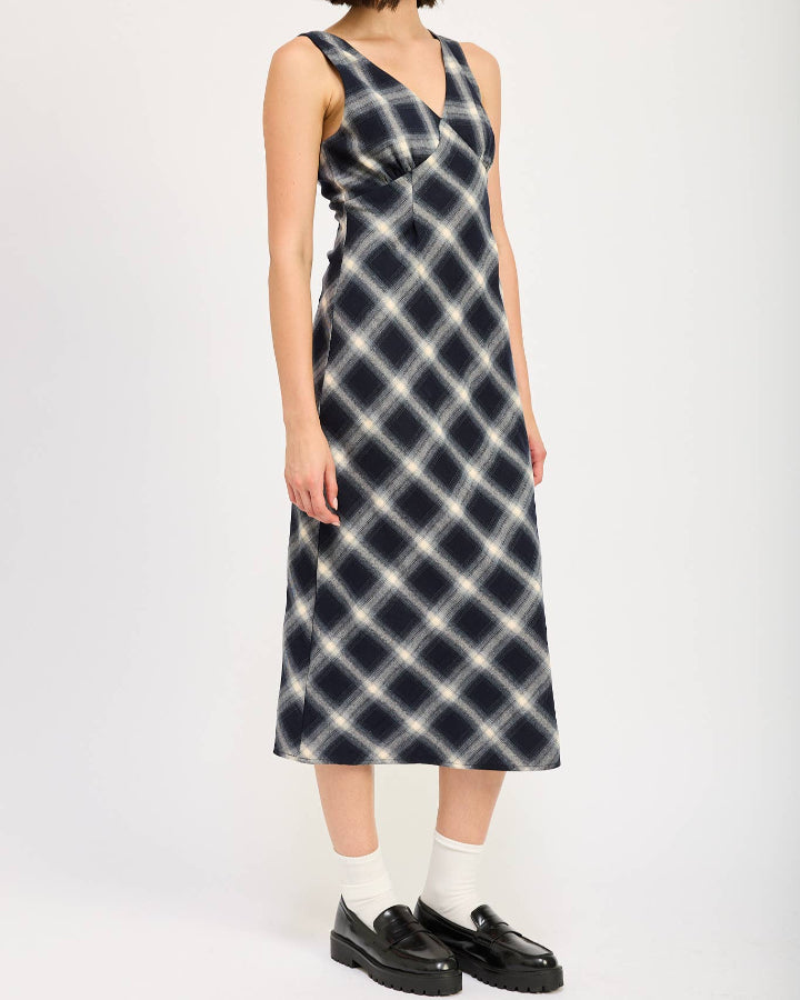Navy Plaid Maxi Dress