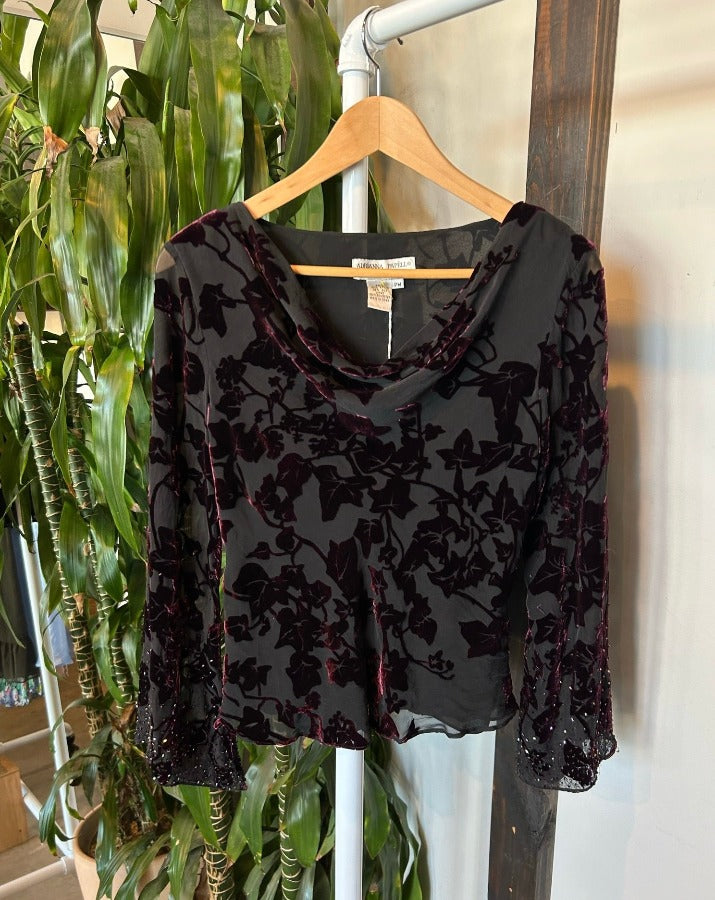Vintage Velvet Plum Floral Top