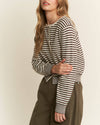 Brown Knit Striped Cardigan
