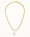 Pearl Coin Pendant Layered Chain Necklace