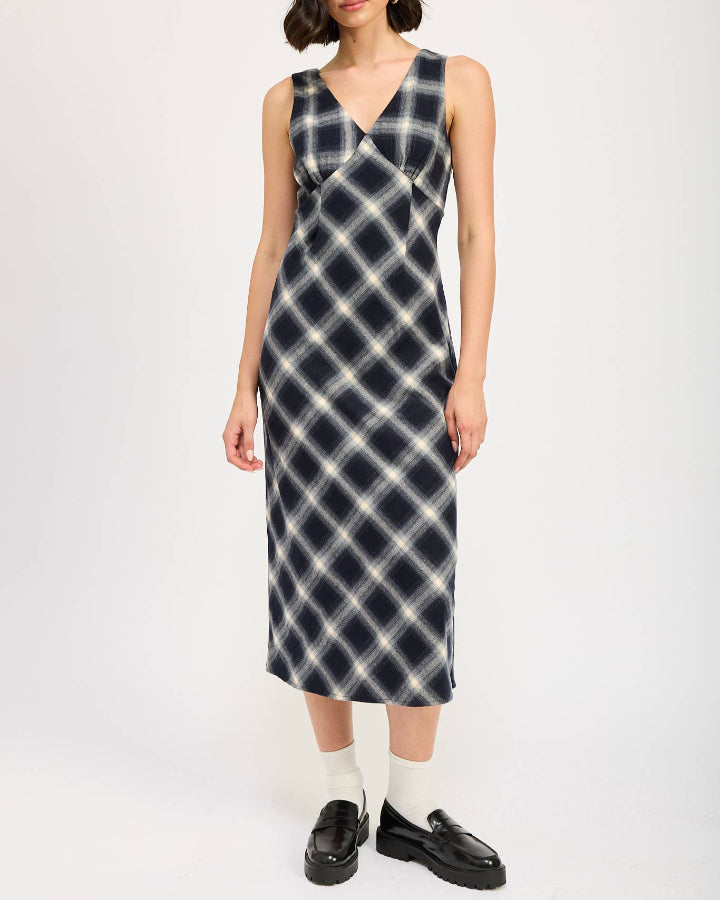 Navy Plaid Maxi Dress