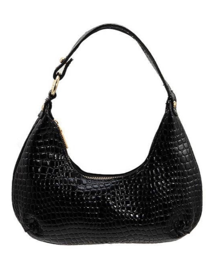 Black Faux Croc Skin Purse