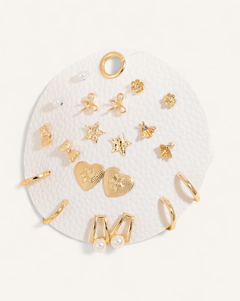 Mixed Pearl And Hearts 10 Pair Stud Earrings Set