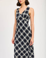Navy Plaid Maxi Dress