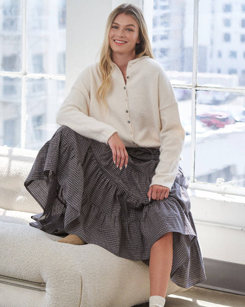 Black Tiered Gingham Skirt