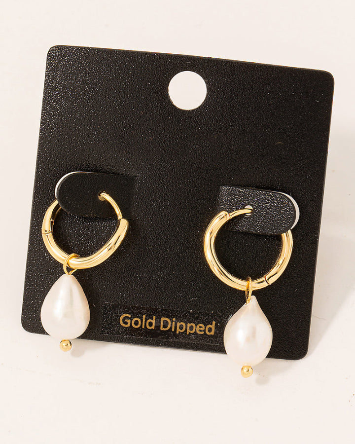 Gold Dipped Mini Pearl Teardrop Huggie Earrings