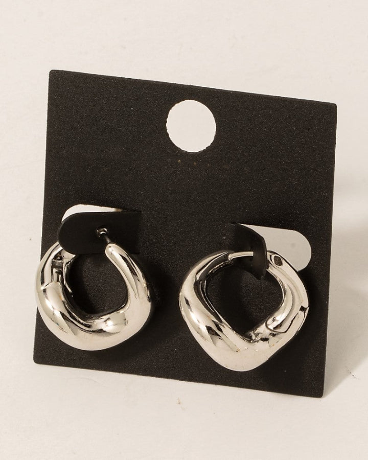 Silver Warped Hoop Earrings