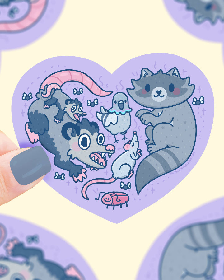 Stink Trash Animals Heart Opossum Raccoon Vinyl Sticker