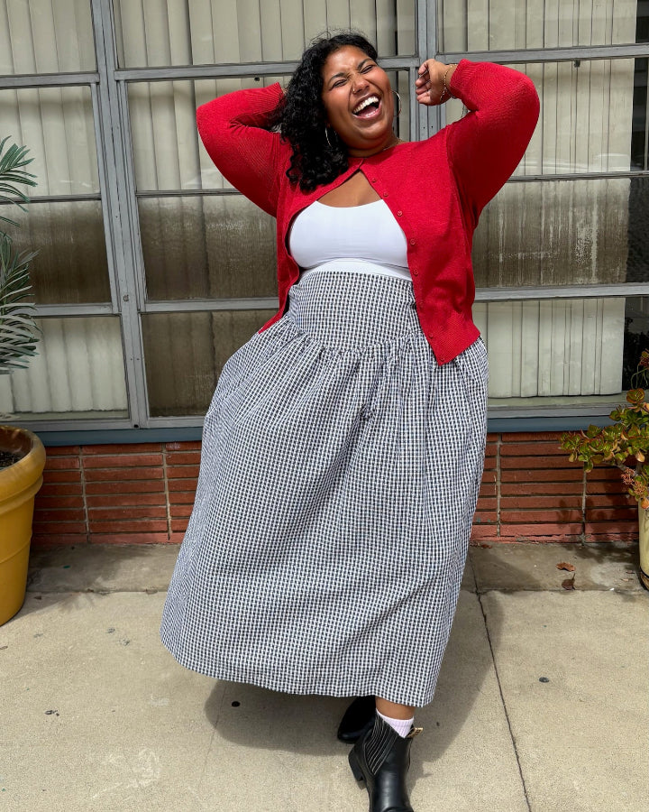 Black Check Drop Waist Skirt
