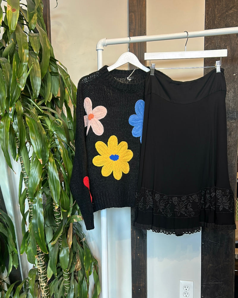 Vintage Embroidered Wool Midi Skirt