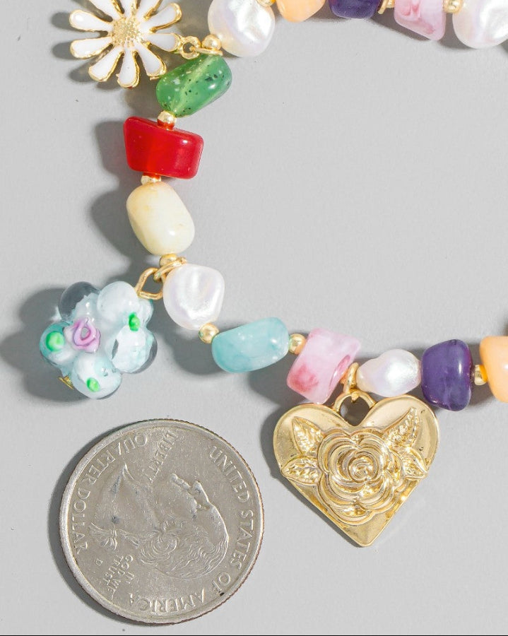 Flower Beaded Charm Bracelet