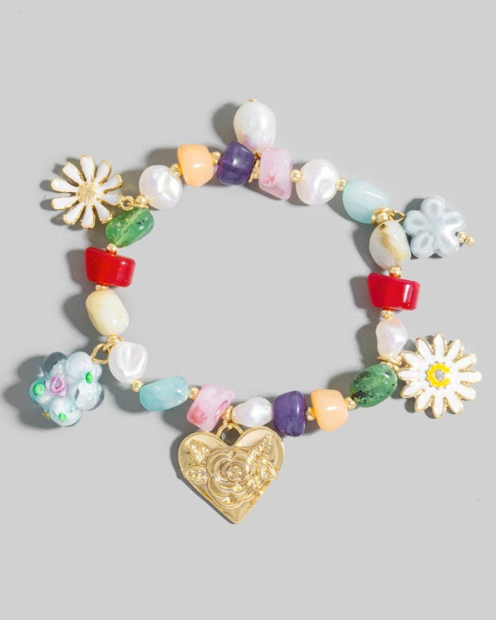 Flower Beaded Charm Bracelet