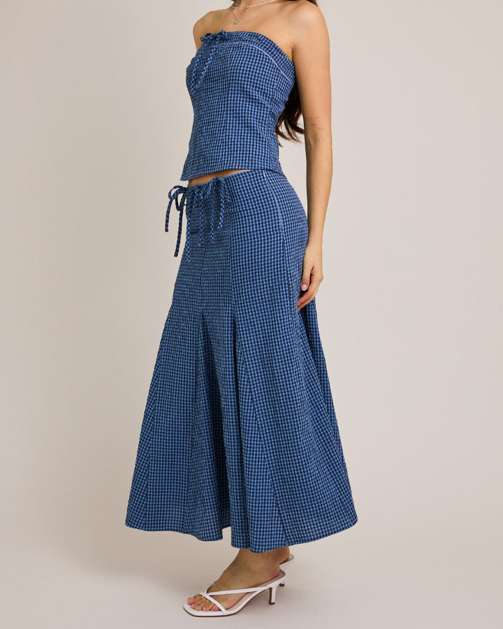 French Blue Gingham Midi Skirt