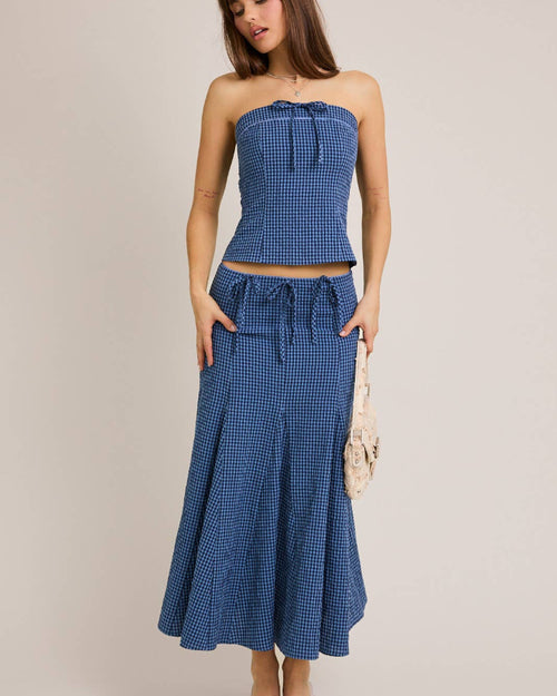 French Blue Gingham Midi Skirt
