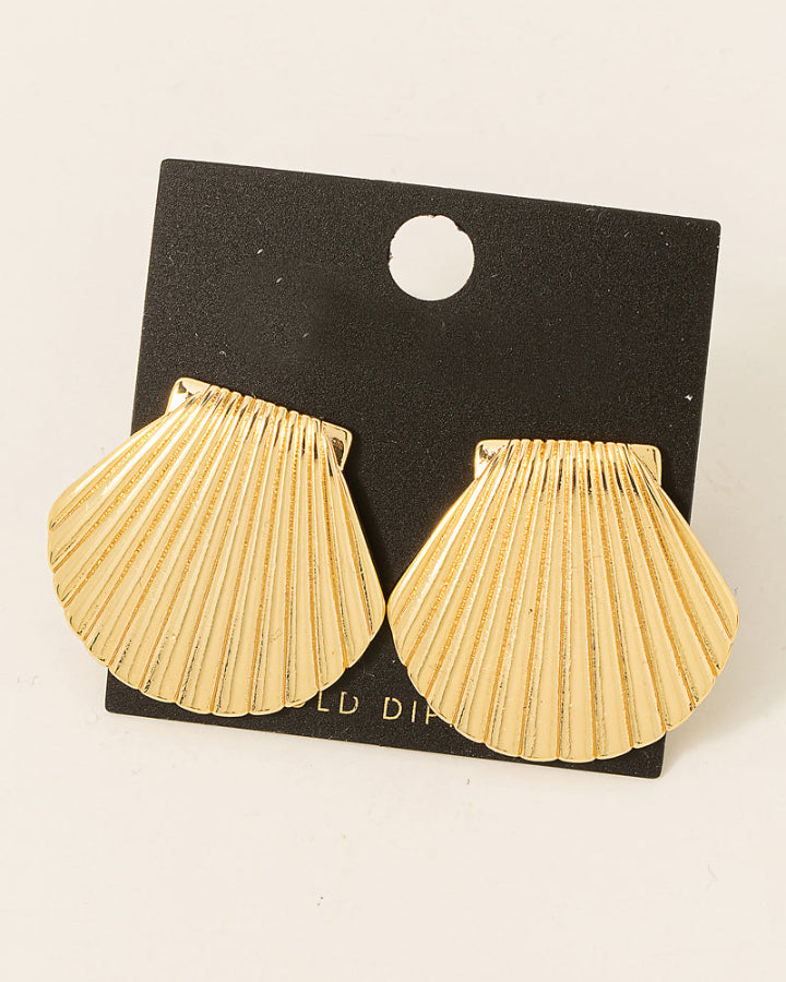 Gold Dipped Seashell Shield Earrings