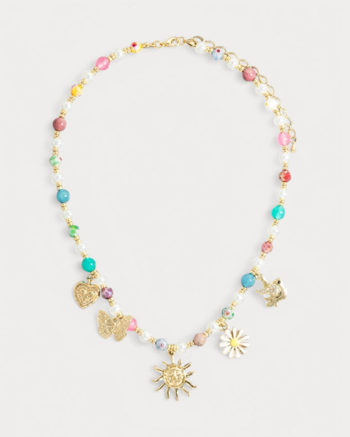 Glass Beaded Charm Necklace