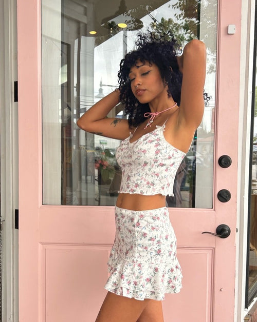 Knit Floral Ruffle Skirt