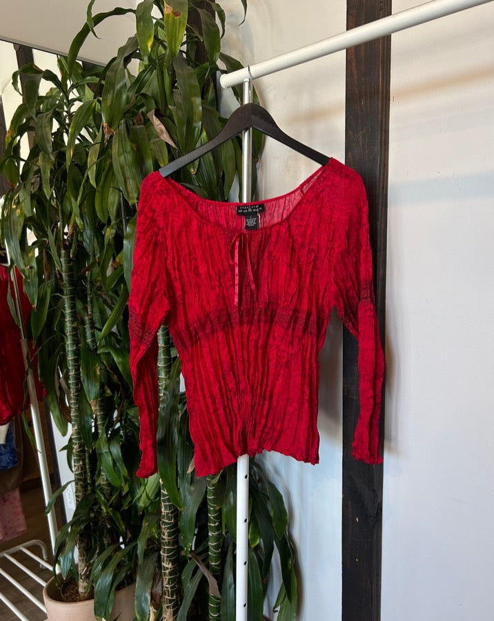 Red Lace Peasant Top