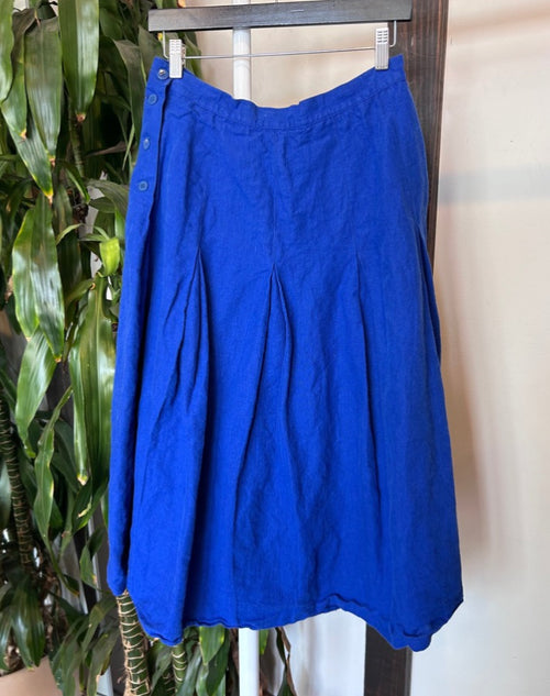 Vintage Cobalt Linen Pleated Skirt