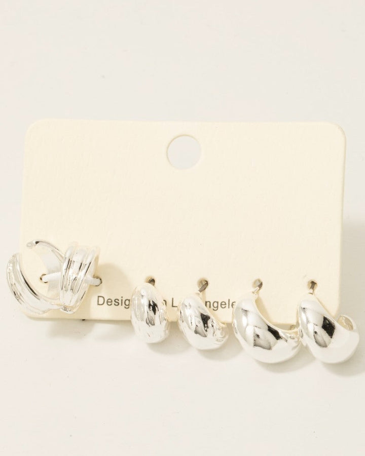 Mixed Huggee And Hoop Earrings Set