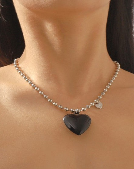 Love Bead Chain Heart Pendant Necklace