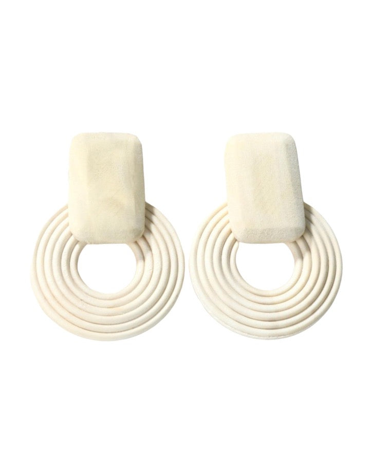 Wood White Circle Earrings