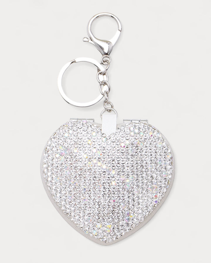 Silver Sparkle Heart Compact Bag Charm