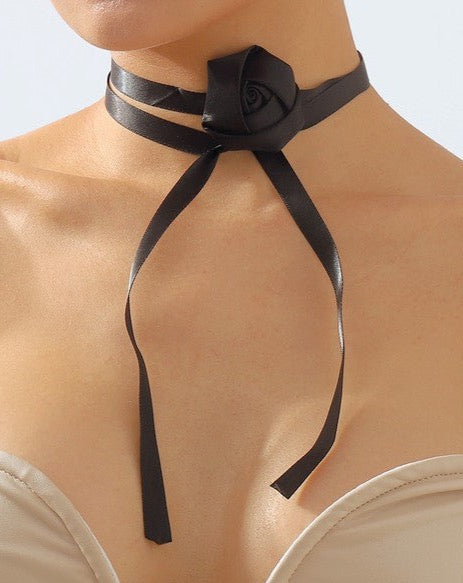 Rosette Satin Ribbon Wrap Choker Necklace