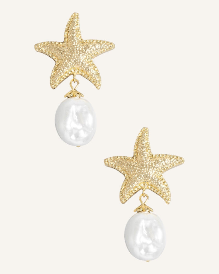 Starfish And Pearl Stud Dangle Earrings