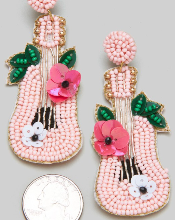 Beaded Floral Guitar Earrings