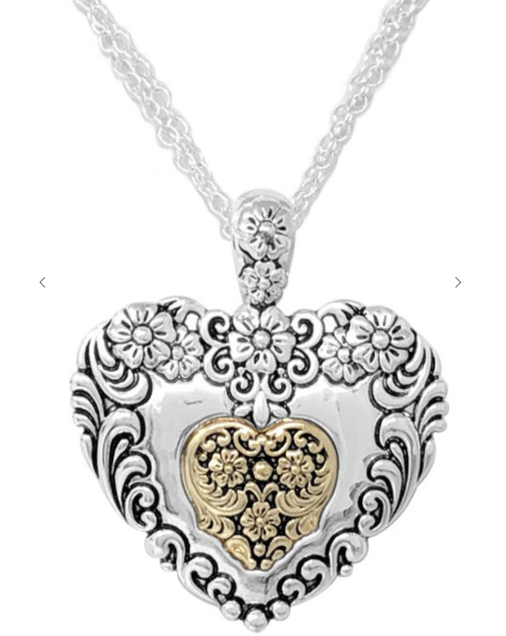 Paisley Two-Toned Heart Necklace