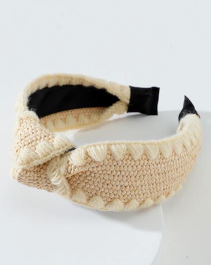 Beige Straw Knot Headband