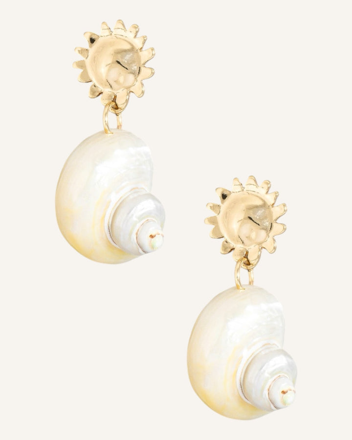 Sun Post And Large Shell Dangle Earrings