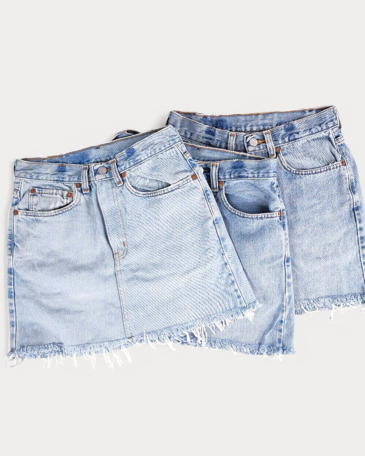 Mid-Rise Upcycled Denim Mini-Skirt