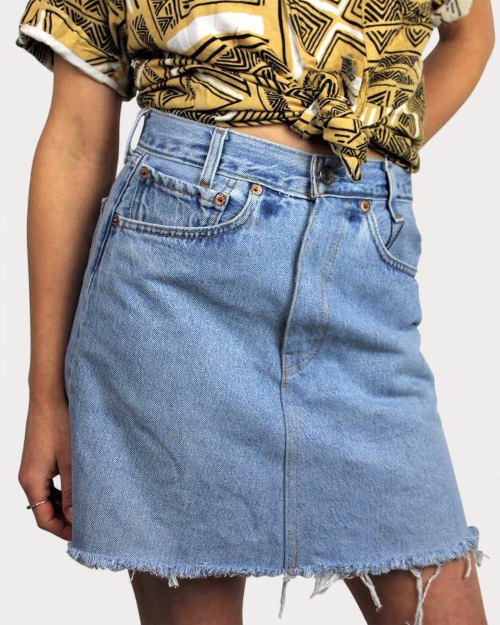 Mid-Rise Upcycled Denim Mini-Skirt