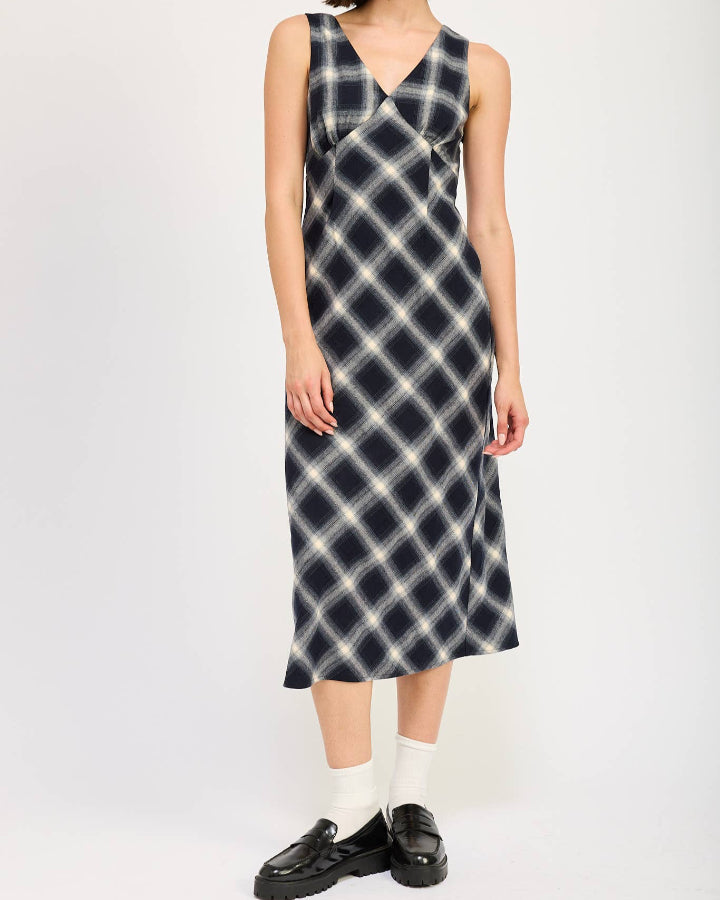 Navy Plaid Maxi Dress