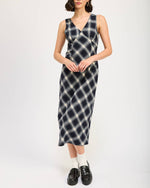 Navy Plaid Maxi Dress