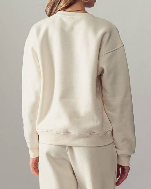 Pearled Ivory Fleece Sweatshirt