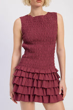 Wine Smocked Mini Dress