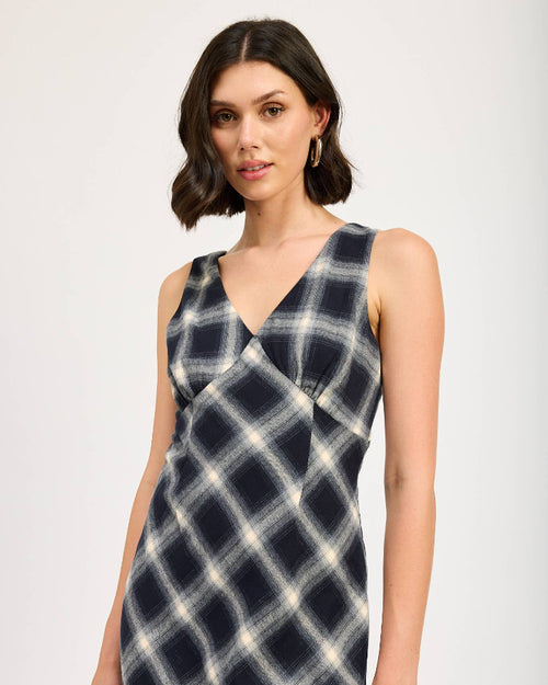 Navy Plaid Maxi Dress