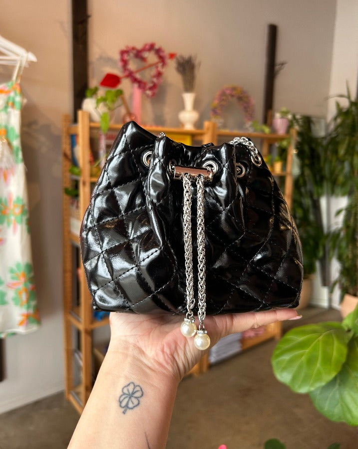 Quilted Bucket Bag with Pearls